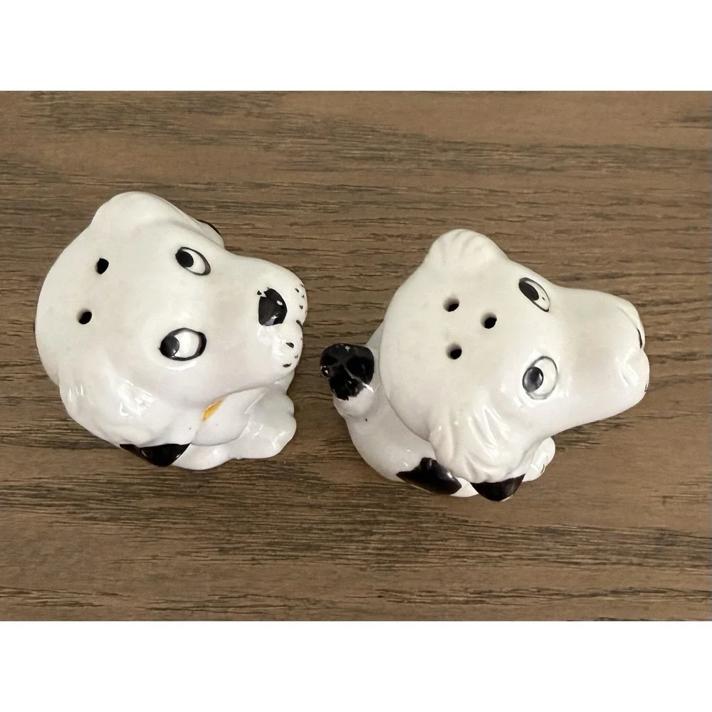 Vintage 1950s Dog Salt Pepper Shakers Ceramic Japan Style Mid Century Cute‎ Pair